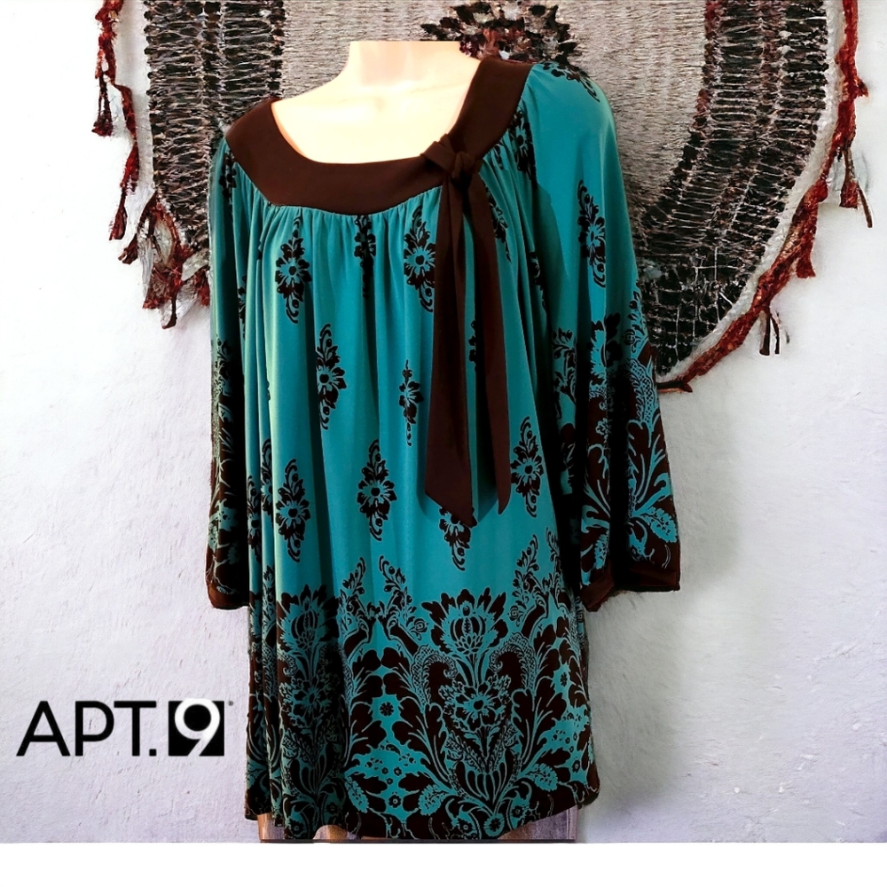 Apt. 9 Bohemian teal /black slimming tunic Size 2x